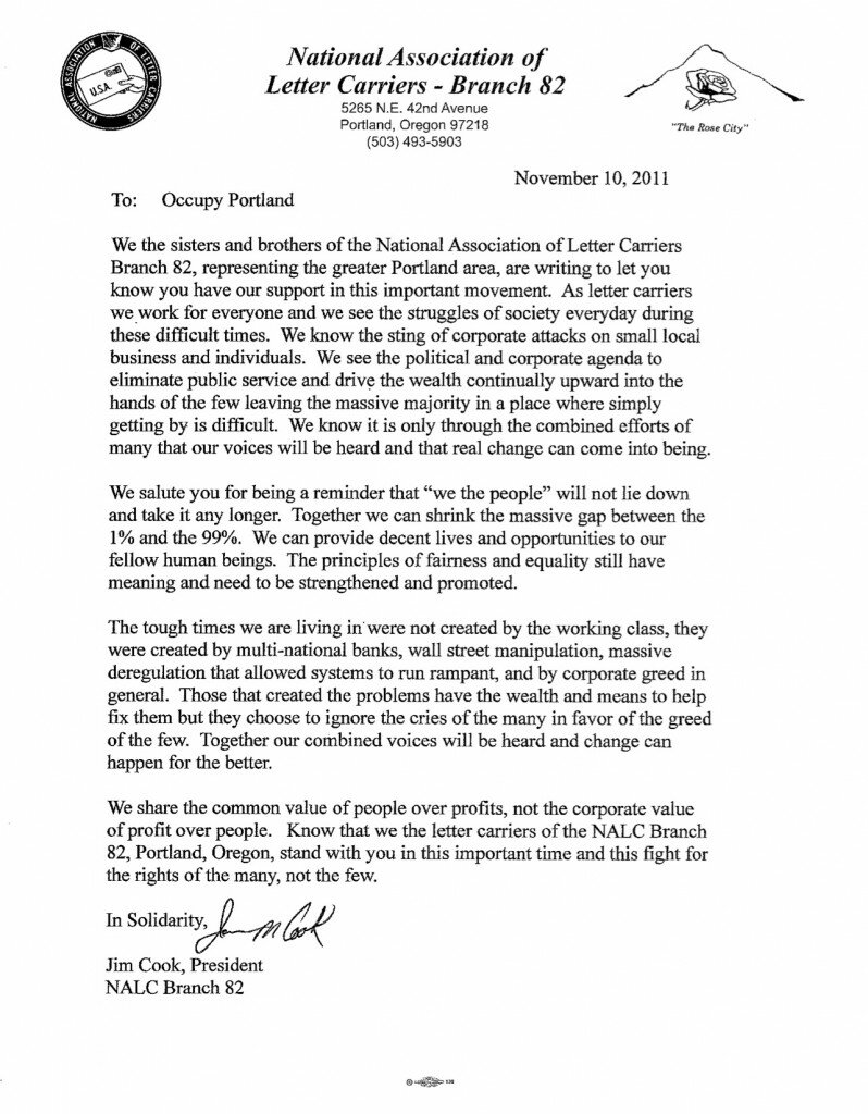 NALC 82 Stand with Occupy Portland